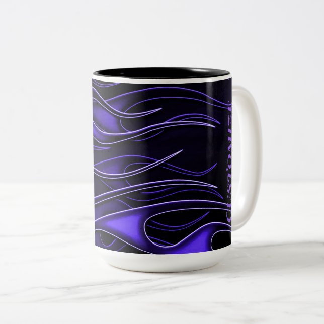 Personalized Purple Flames Two-Tone Coffee Mug (Front Right)