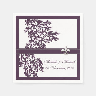 Personalized Purple Fleur de Lis Damask Style Napkins
