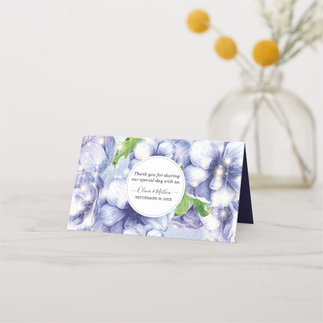 Personalized Purple Floral Anemone Wedding Place Card (Back)