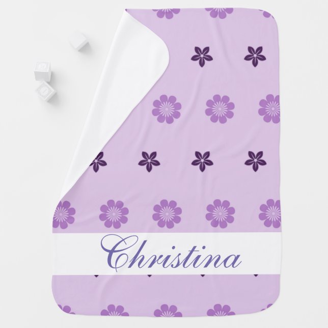 Personalized purple floral baby blanket (In Situ)