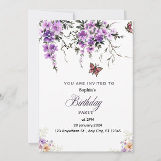 Personalized Purple Floral Birthday Invitation