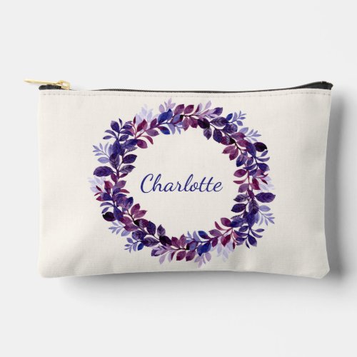 Personalized Purple Floral Bridal Party Favor Accessory Pouch