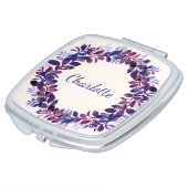 Personalized Purple Floral Bridal Party Favor Compact Mirror (Turned)