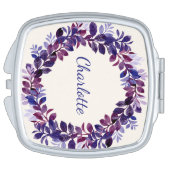 Personalized Purple Floral Bridal Party Favor Compact Mirror (Side)