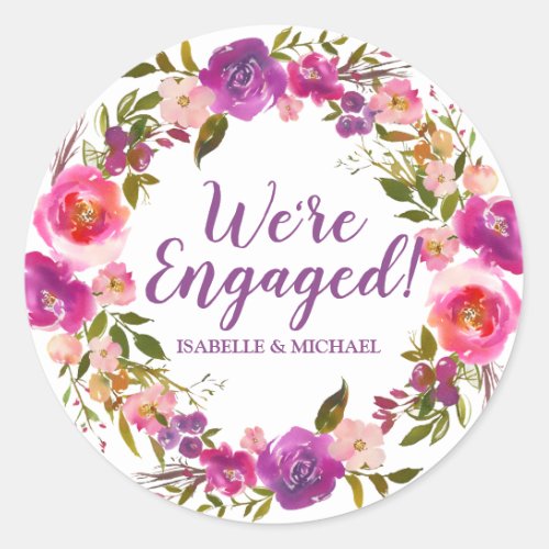 Personalized Purple Floral Engagement Sticker
