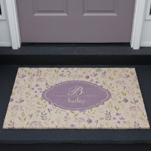 Personalized Purple Floral Fiber Doormat
