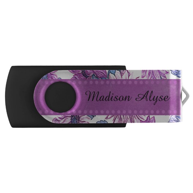 Personalized Purple Floral Flash Drive (Front)