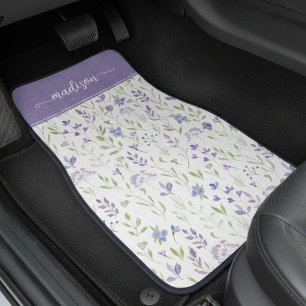 Personalized Purple Floral Monogram Car Floor Mat