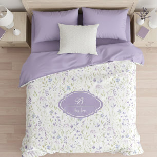 Personalized Purple Floral Monogram Duvet Cover