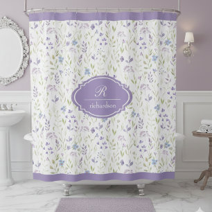 Personalized Purple Floral Monogram Shower Curtain