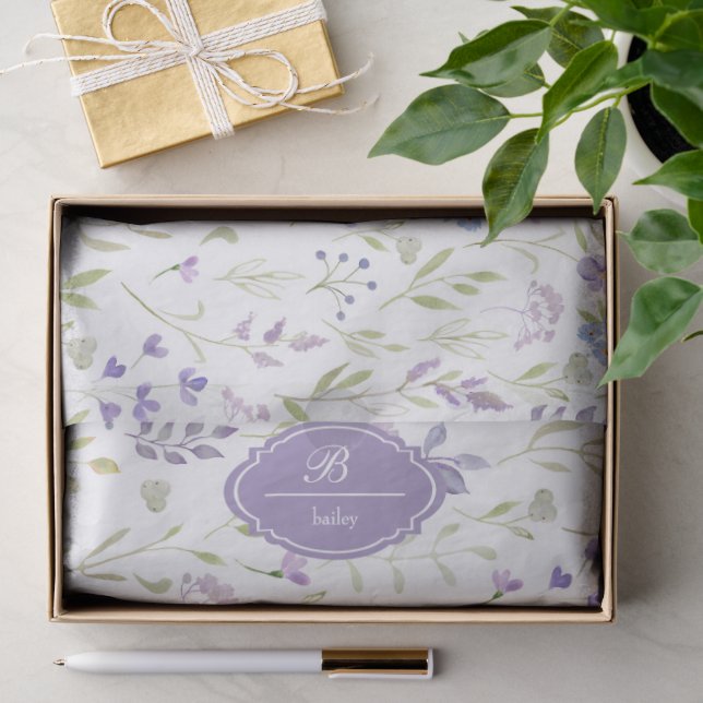 Personalized Purple Floral Monogram Tissue Paper (Gift)