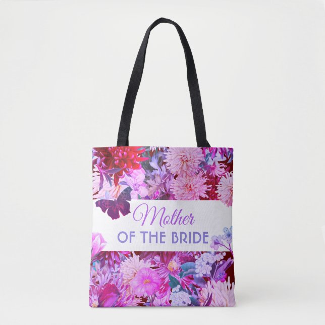 Personalized purple floral mother of the Bride Tote Bag (Front)
