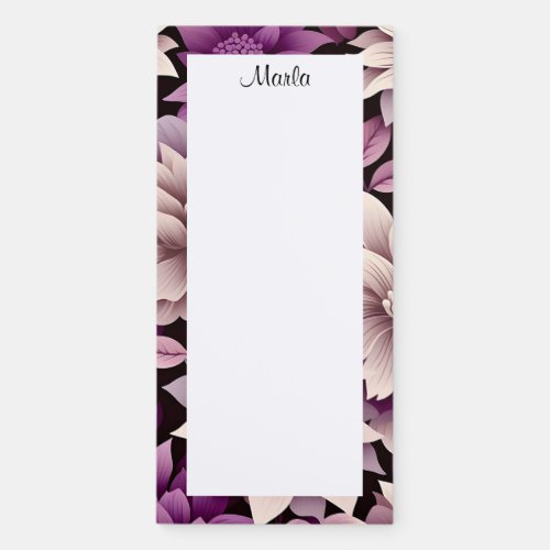 Personalized Purple Floral Name Magnetic Notepad