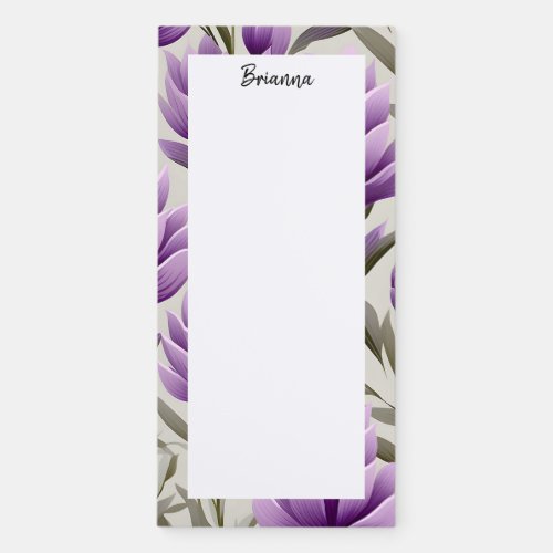 Personalized Purple Floral Name Magnetic Notepad
