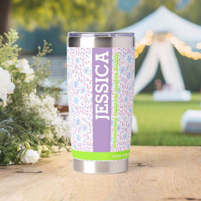 Personalized Purple Floral Name & Monogram Insulated Tumbler (Wedding (Rotated))