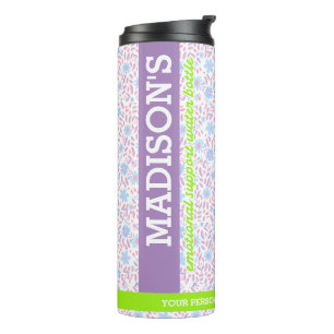Personalized Purple Floral Name & Monogram Thermal Tumbler
