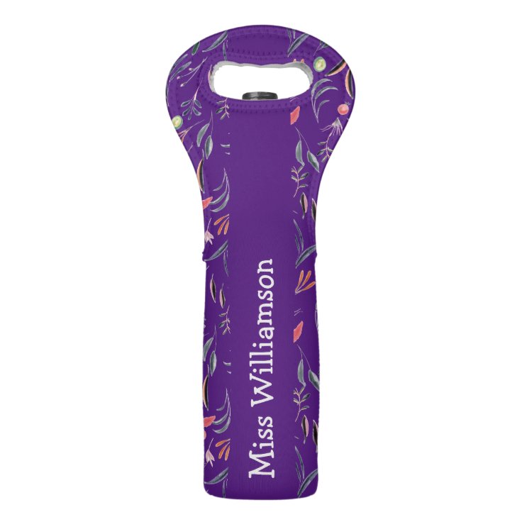 Personalized Purple Floral Thank You Teacher Wine Bag Zazzle