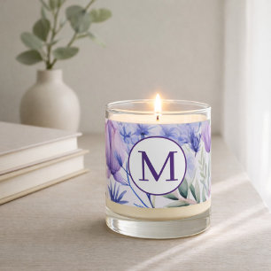 Personalized Purple Floral Watercolor Monogram Scented Candle