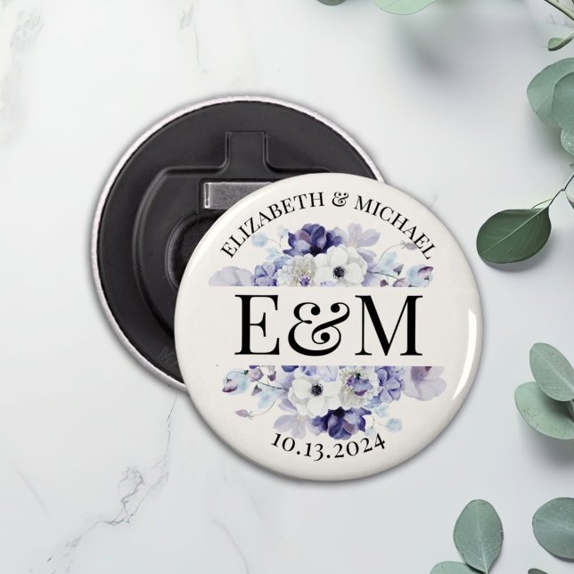 Personalized Purple Floral Wedding Favor Bottle Opener (Creator Uploaded)