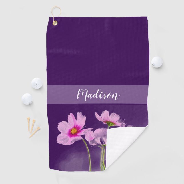 Personalized Purple Floral Womens Golf Towel (InSitu)