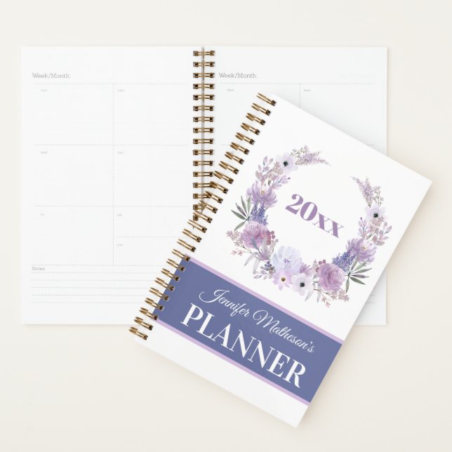 Personalized Purple Floral Wreath Daily Planner (Display)