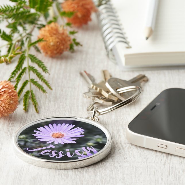 Personalized Purple Flower Nature Photography Keychain (Side)