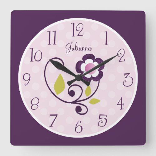 Personalized Purple Flower Nursery Clock