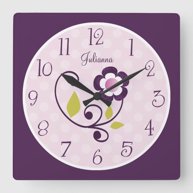 Personalized Purple Flower Nursery Clock (Front)