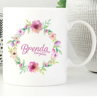 Personalized Purple Flower Wreath Coffee Mug