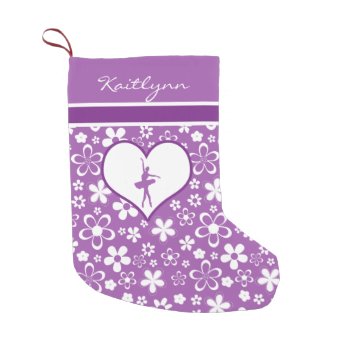 Personalized Purple Flowers Pattern Ballet Dancer Small Christmas Stocking by GollyGirls at Zazzle