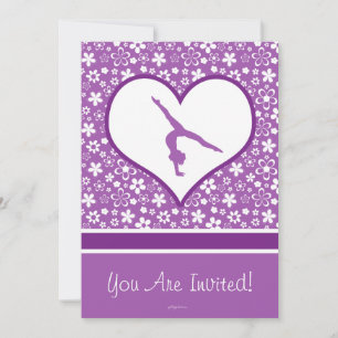 Personalized Purple Flowers Pattern Gymnastics Invitation