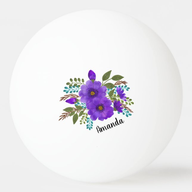 Personalized Purple Flowers Ping Pong Ball (Front)