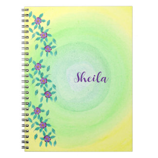 Personalized, Purple Flowers Yellow Green Notebook