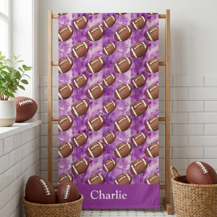 Personalized Purple Football Kids Bath Towel
