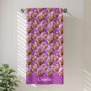 Personalized Purple Football Kids Beach Towel