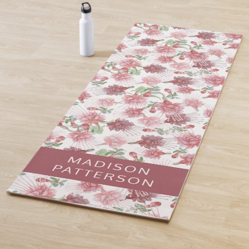 Personalized Purple Fuchsia Flowers Floral Yoga Mat