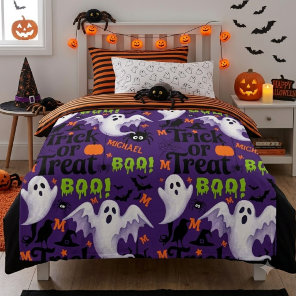 Personalized Purple Ghost  Kids Name Monogram  Fleece Blanket