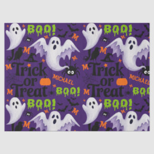 Personalized Purple Ghost Kids Name Monogram Tissue Paper