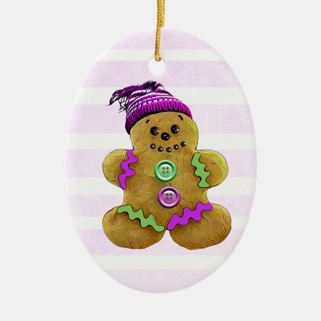 Personalized Purple Gingerbread Man Christmas Ceramic Ornament (Front)