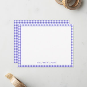 Personalized Purple Gingham Check Pattern Border Note Card