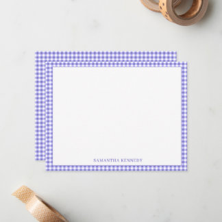 Personalized Purple Gingham Check Pattern Border Note Card