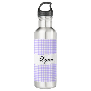 Personalized Purple Gingham Pattern & Custom Name Stainless Steel Water Bottle