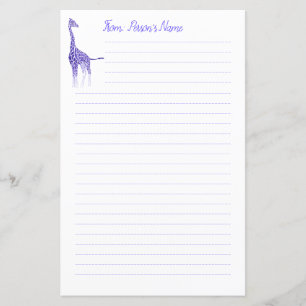 Personalized Purple Giraffe Lined Stationery