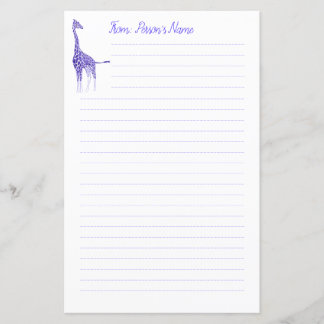 Personalized Purple Giraffe Lined Stationery