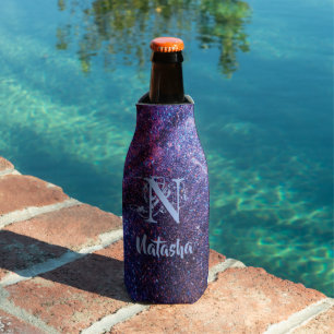 Personalized Purple Glitter Bottle Cooler