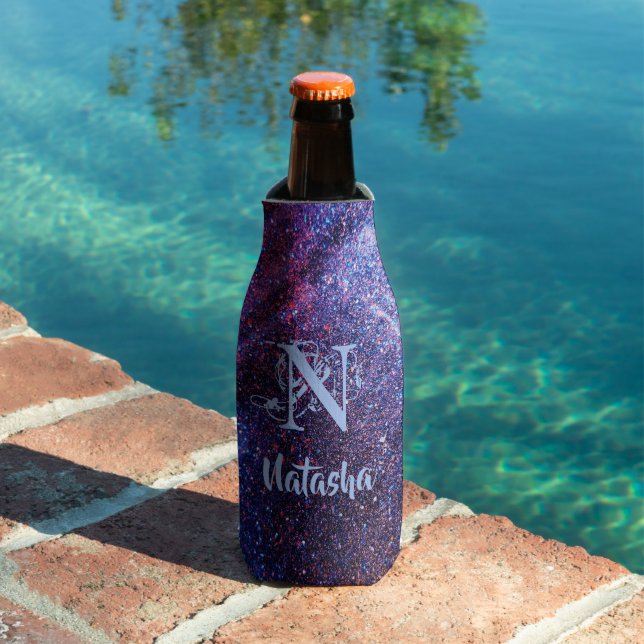 Personalized Purple Glitter  Bottle Cooler (In Situ Pool)