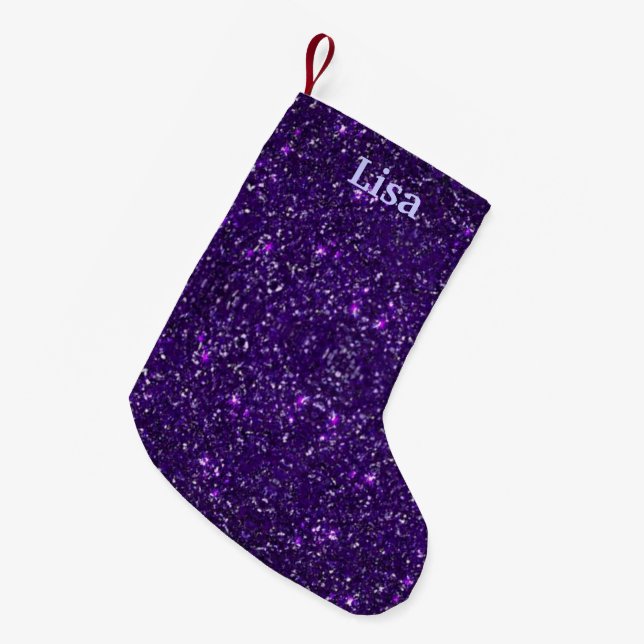 Personalized Purple Glitter Christmas Stocking (Front (Hanging))