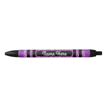Personalized Purple Glitter Crayon Black Ink Pen by PaintedDreamsDesigns at Zazzle