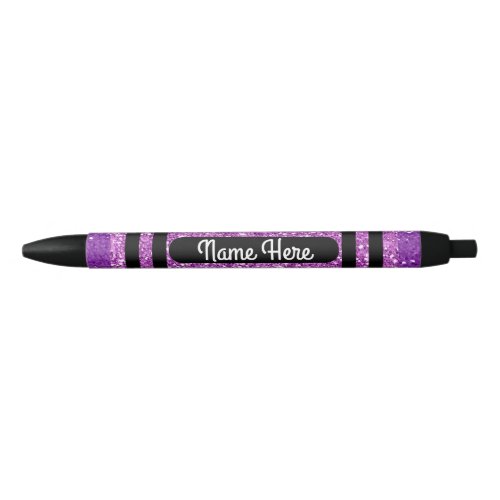 Personalized Purple Glitter Crayon Black Ink Pen