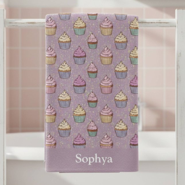 Personalized Purple Glitter Cupcake Bath Towel (Creator Uploaded)
